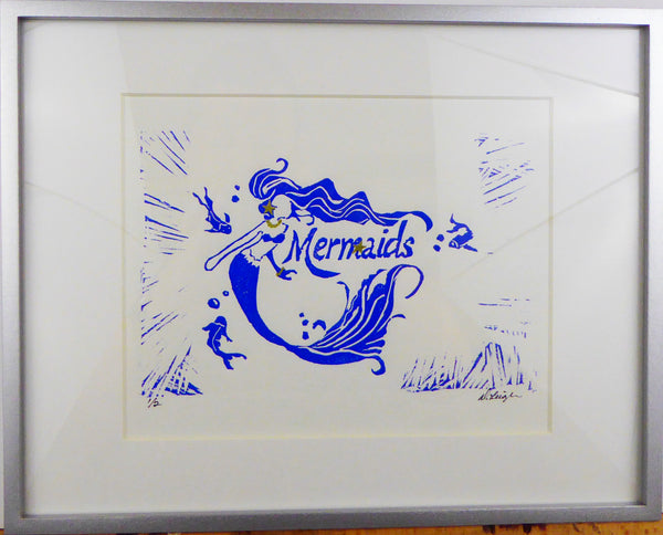 Mermaid in Blue with Gold accents in Silver Frame